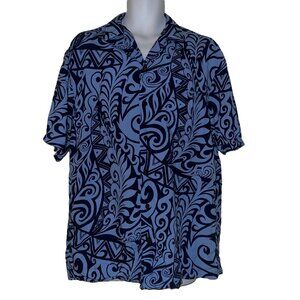 Kalaheo RJC Blue Hawaiian Shirt Mens L Abstract Button Front Beach Vacation